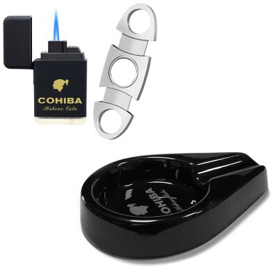 Cohiba Küllük Çakmak ve Metal Kesici Puro Aksesuar Seti Oval Tekli - 2