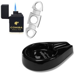 Cohiba Küllük Çakmak ve Metal Kesici Puro Aksesuar Seti Oval Tekli - COHİBA (1)
