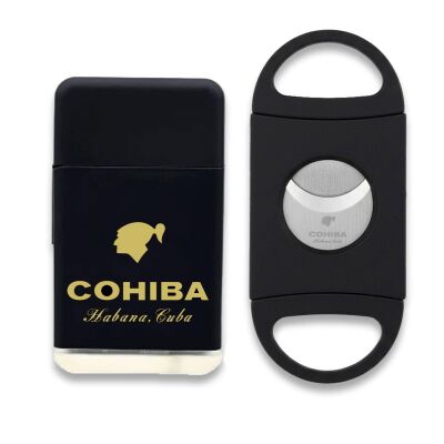Cohiba Plastik Jet Alev Puro Çakmağı Kesici Seti Siyah - 1