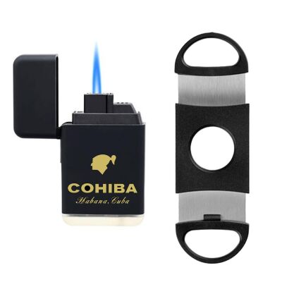 Cohiba Plastik Jet Alev Puro Çakmağı Kesici Seti Siyah - 2
