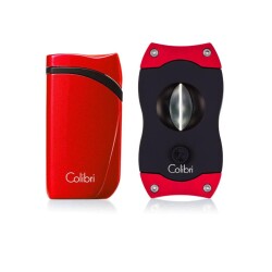 Colibri Falcon Puro Çakmak + V Kesici Seti Metalik Kırmızı - COLİBRİ