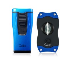 Colibri Monaco Puro Çakmak + V Kesici Seti Metalik Mavi - 1