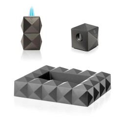 Colibri Quasar Masaüstü Çakmak Kesici Küllük Puro Seti Gunmetal - COLİBRİ