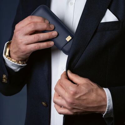Davidoff Iconic Seri Deri Puro Kılıfı Lacivert Gold 2li 64 Ring - 4