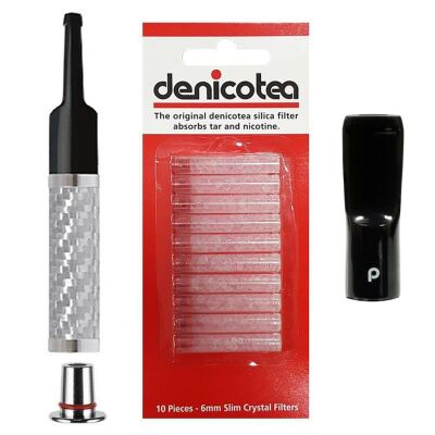 Denicotea 25007 Karbon Filtreli 6-9mm Lüks Slim Sig.Ağızlığı Karbon Silver - 3