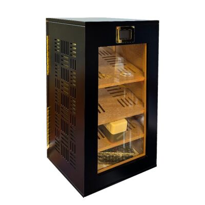 Elektronik Nemlendiricili 3 Raflı Puro Kutusu Humidor Gold Mat Siyah - 4