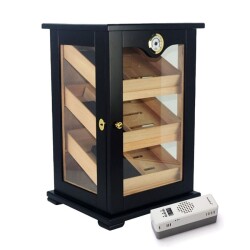 Elektronik Nemlendiricili 3 Raflı Puro Kutusu Humidor Kabinet Siyah - CigarLoong
