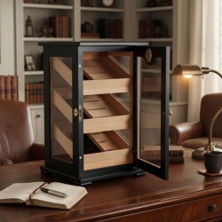 Elektronik Nemlendiricili 3 Raflı Puro Kutusu Humidor Kabinet Siyah - 3