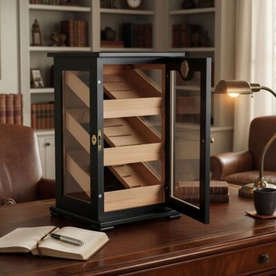 Elektronik Nemlendiricili 3 Raflı Puro Kutusu Humidor Kabinet Siyah - 3