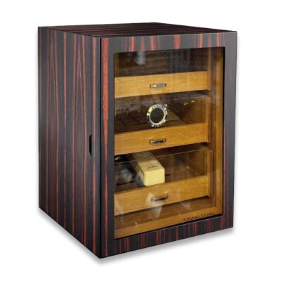 Elektronik Nemlendiricili Camlı 3 Çekmeceli Puro Kutusu Humidor Abanoz - 3