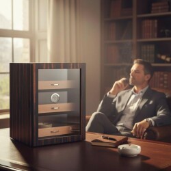 Elektronik Nemlendiricili Camlı 3 Çekmeceli Puro Kutusu Humidor Abanoz - 4
