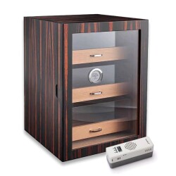 Elektronik Nemlendiricili Camlı 3 Çekmeceli Puro Kutusu Humidor Abanoz - CigarLoong