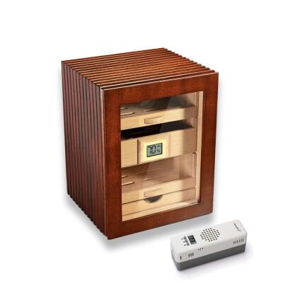Elektronik Nemlendiricili Camlı 3 Çekmeceli Puro Kutusu Humidor Ceviz - 1