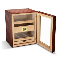 Elektronik Nemlendiricili Camlı 3 Çekmeceli Puro Kutusu Humidor Ceviz - 4