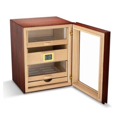 Elektronik Nemlendiricili Camlı 3 Çekmeceli Puro Kutusu Humidor Ceviz - 4