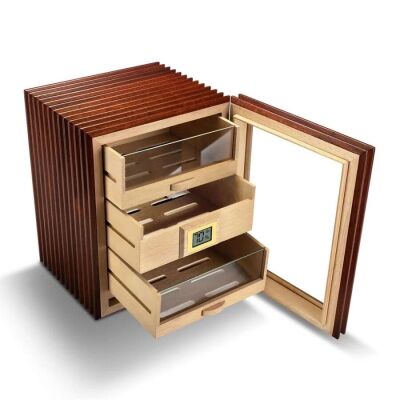 Elektronik Nemlendiricili Camlı 3 Çekmeceli Puro Kutusu Humidor Ceviz - 5