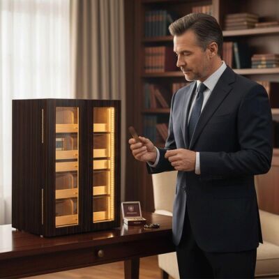 Elektronik Nemlendiricili Camlı 4 Çekmeceli Işıklı Puro Kutusu Humidor Abanoz 200's - 2