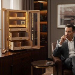 Elektronik Nemlendiricili Camlı 4 Çekmeceli Işıklı Puro Kutusu Humidor Abanoz 200's - 5