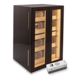 Elektronik Nemlendiricili Camlı 4 Çekmeceli Işıklı Puro Kutusu Humidor Abanoz 200's - Lubinski İtaly