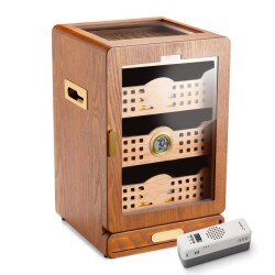 Elektronik Nemlendiricili Camlı 4 Çekmeceli Puro Kutusu Humidor Ceviz - CigarLoong