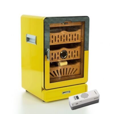 Elektronik Nemlendiricili Camlı 4 Çekmeceli Puro Kutusu Humidor Sarı - 1