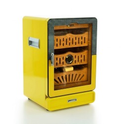 Elektronik Nemlendiricili Camlı 4 Çekmeceli Puro Kutusu Humidor Sarı - 3
