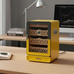 Elektronik Nemlendiricili Camlı 4 Çekmeceli Puro Kutusu Humidor Sarı - 2