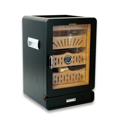 Elektronik Nemlendiricili Camlı 4 Çekmeceli Puro Kutusu Humidor Siyah - 3