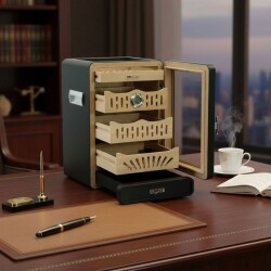 Elektronik Nemlendiricili Camlı 4 Çekmeceli Puro Kutusu Humidor Siyah - 4