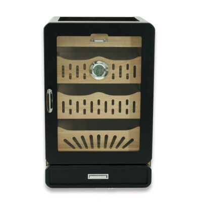 Elektronik Nemlendiricili Camlı 4 Çekmeceli Puro Kutusu Humidor Siyah - 5