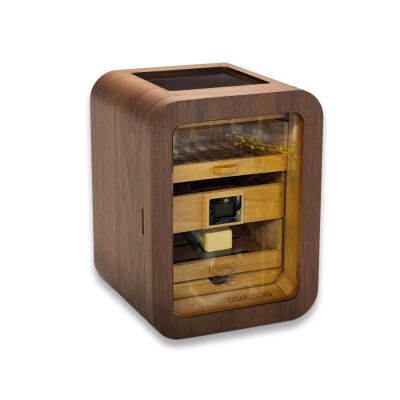 Elektronik Nemlendiricili Camlı 5 Çekmeceli Puro Kutusu Humidor Skylight Ceviz - 3