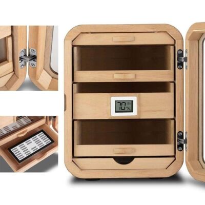 Elektronik Nemlendiricili Camlı 5 Çekmeceli Puro Kutusu Humidor Skylight Ceviz - 4