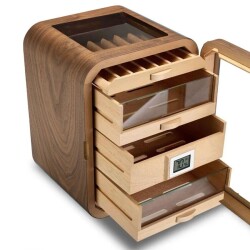 Elektronik Nemlendiricili Camlı 5 Çekmeceli Puro Kutusu Humidor Skylight Ceviz - 5