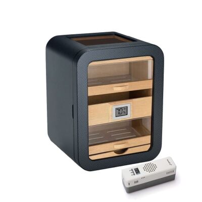 Elektronik Nemlendiricili Camlı 5 Çekmeceli Puro Kutusu Humidor Skylight Karbon Desen - 1