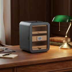 Elektronik Nemlendiricili Camlı 5 Çekmeceli Puro Kutusu Humidor Skylight Karbon Desen - CigarLoong (1)