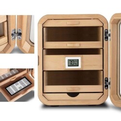 Elektronik Nemlendiricili Camlı 5 Çekmeceli Puro Kutusu Humidor Skylight Siyah - 4