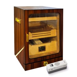Elektronik Nemlendiricili Camlı Işıklı Puro Kutusu Humidor Ceviz - CigarLoong