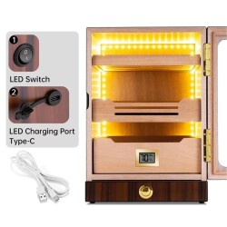 Elektronik Nemlendiricili Camlı Işıklı Puro Kutusu Humidor Ceviz - CigarLoong (1)