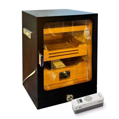 Elektronik Nemlendiricili Camlı Işıklı Puro Kutusu Humidor Siyah - 1