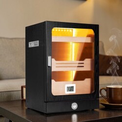 Elektronik Nemlendiricili Camlı Işıklı Puro Kutusu Humidor Siyah - 2