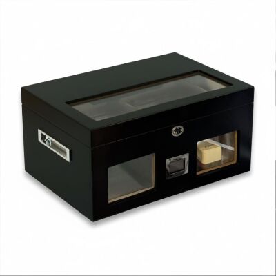 Elektronik Nemlendiricili Camlı Puro Kutusu Humidor Mat Siyah - 3