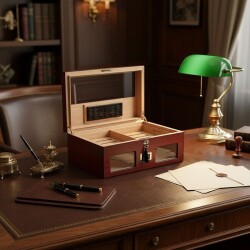 Elektronik Nemlendiricili Camlı Puro Kutusu Humidor Maun - 2