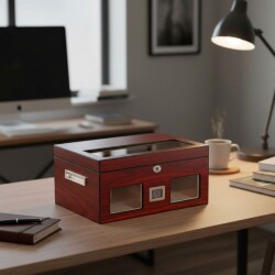 Elektronik Nemlendiricili Camlı Puro Kutusu Humidor Maun - 4