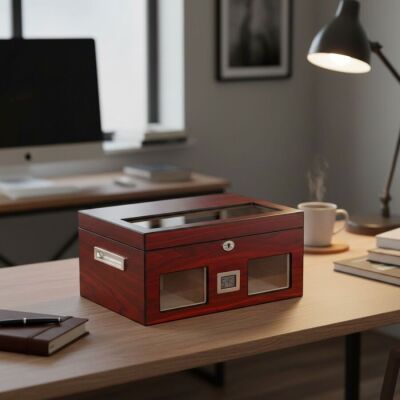 Elektronik Nemlendiricili Camlı Puro Kutusu Humidor Maun - 4