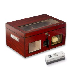 Elektronik Nemlendiricili Camlı Puro Kutusu Humidor Maun - CigarLoong