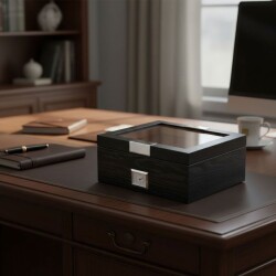 Elektronik Nemlendiricili Camlı Puro Kutusu Humidor Metal Siyah - CigarLoong (1)