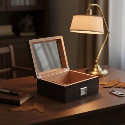 Elektronik Nemlendiricili Camlı Puro Kutusu Humidor Metal Siyah - 3