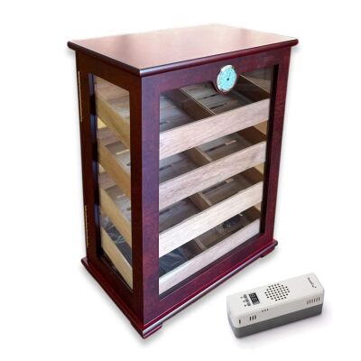 Elektronik Nemlendiricili Gastro Camlı 4 Raflı Puro Kutusu Humidor Kabinet Kahve - 1