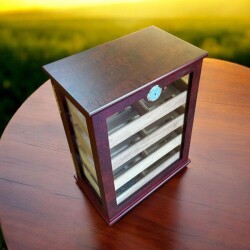 Elektronik Nemlendiricili Gastro Camlı 4 Raflı Puro Kutusu Humidor Kabinet Kahve - SİKARLAN (1)