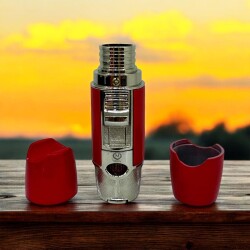 F60 3 Pürmüz Alev Delicili Sehpalı Puro Çakmağı Kırmızı - Myon Paris (1)